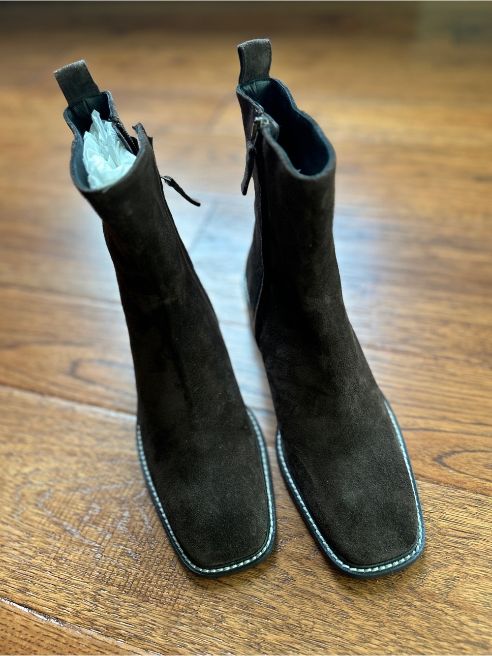 Everlane The City Boot Dark Brown Suede sz 8 Women's Side Zip Block Heel Ankle